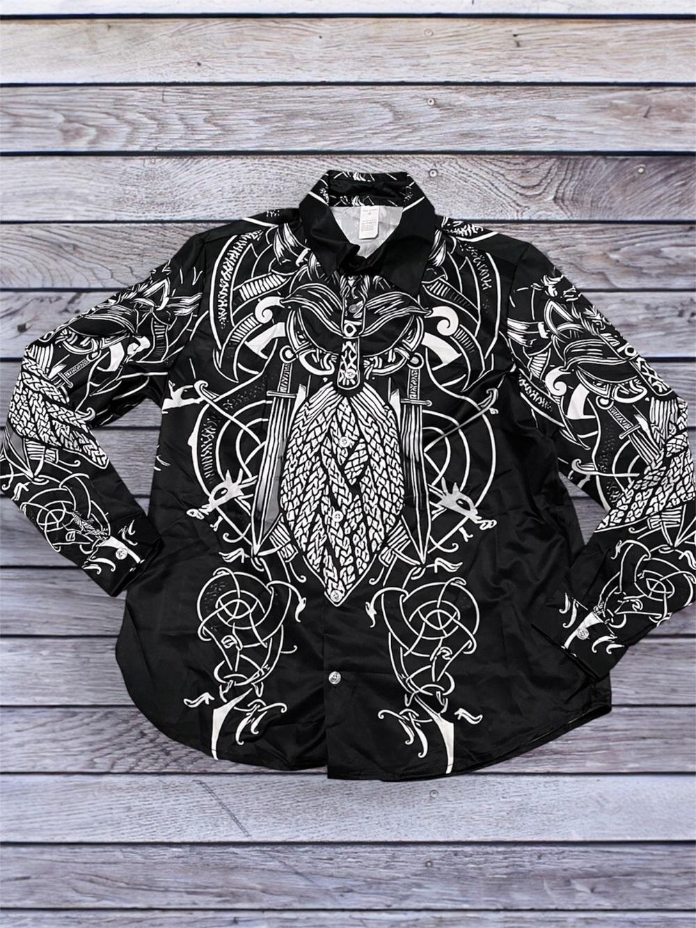 NEW Men’s Viking Tattoo Button-Up Dress Shirt 3d printed size small